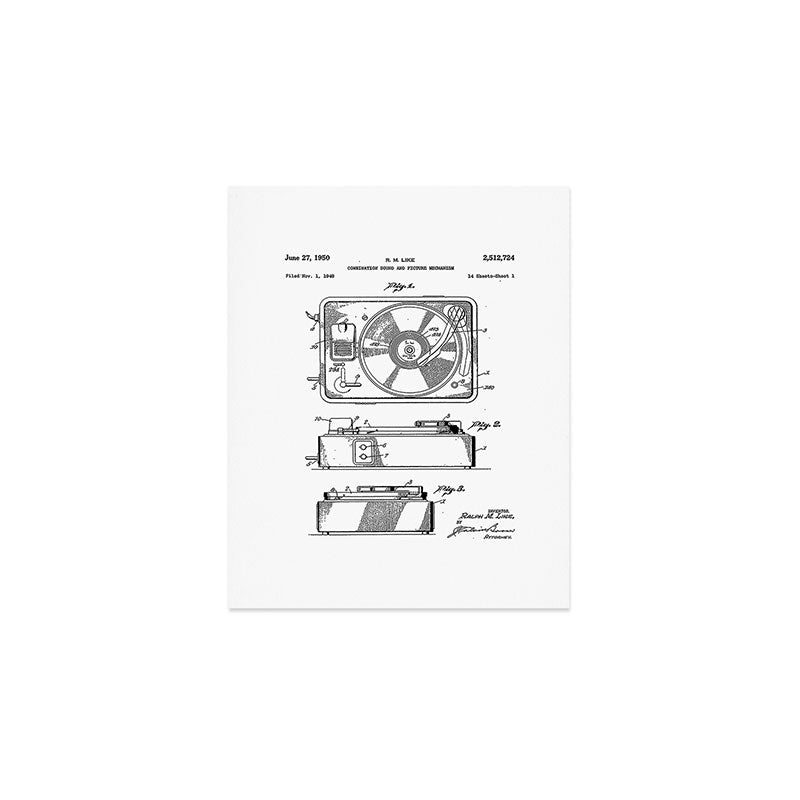 Record Player Patent - Vinyl Fan Music Lover Art - White Art Print Gallery Image 1