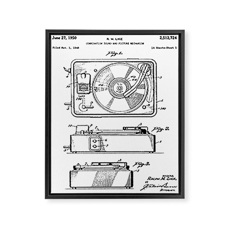 Record Player Patent - Vinyl Fan Music Lover Art - White Framed Canvas Print Gallery Image 8