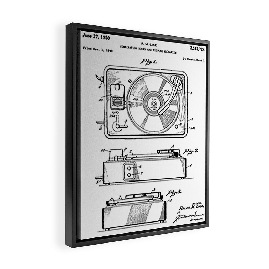 Record Player Patent - Vinyl Fan Music Lover Art - White Framed Canvas Print Gallery Image 2