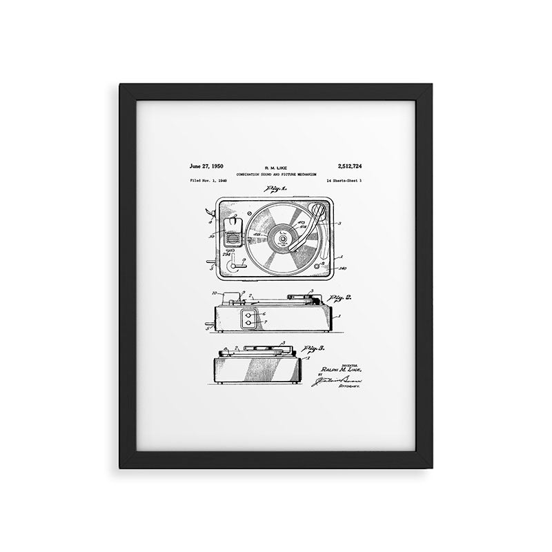 Record Player Patent - Vinyl Fan Music Lover Art - White Framed Art Print Gallery Image 4