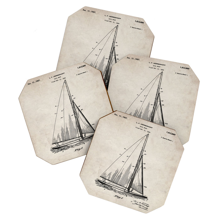 Sailboat Patent - Yacht Art - Antique Coaster Gallery Image 1