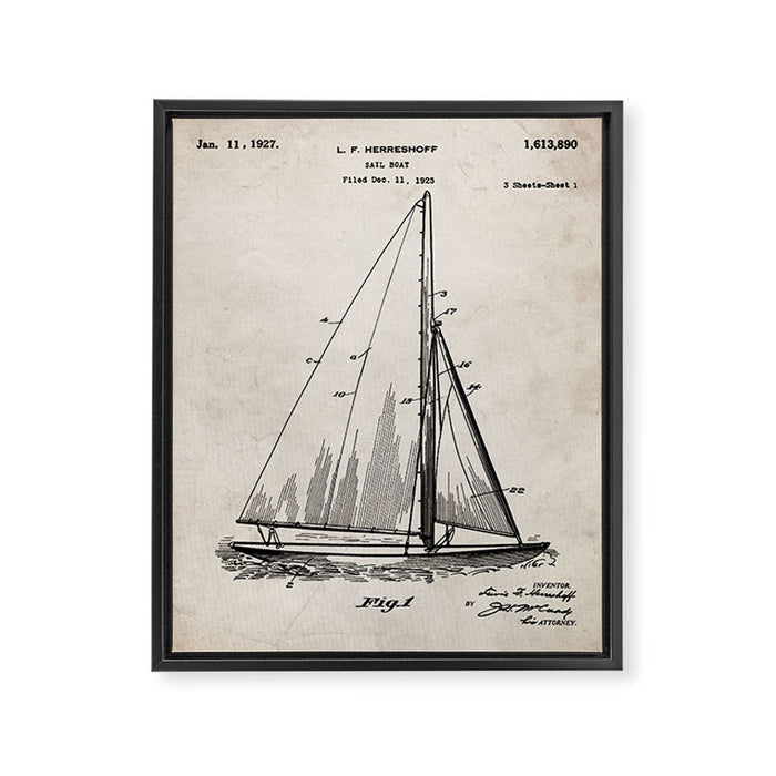 Sailboat Patent - Yacht Art - Antique Framed Canvas Print Gallery Image 1