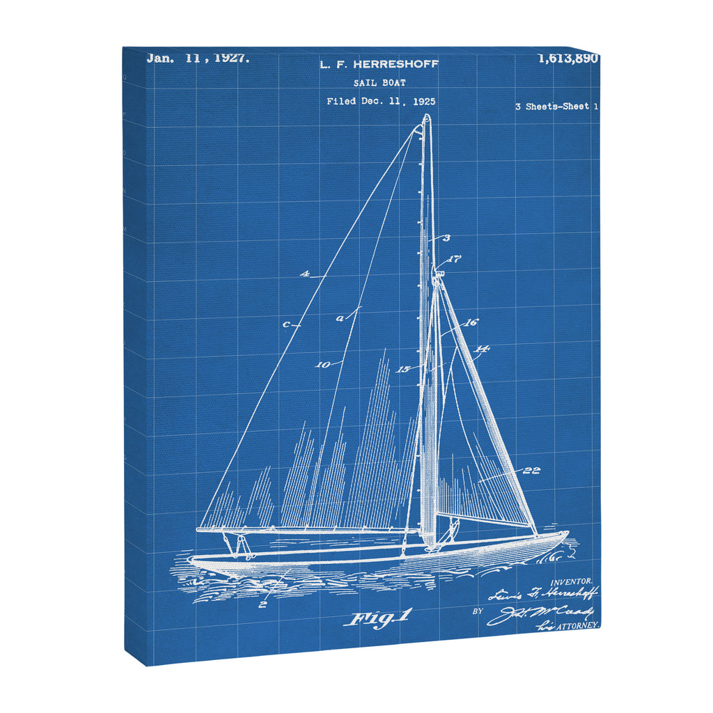 Sailboat Patent - Yacht Art - Blueprint Canvas Print Gallery Image 8