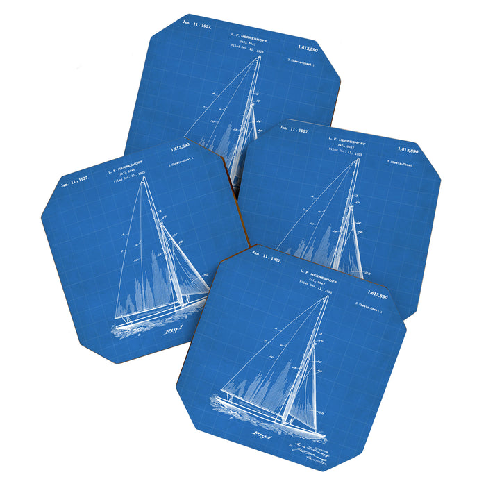 Sailboat Patent - Yacht Art - Blueprint Coaster Gallery Image 1