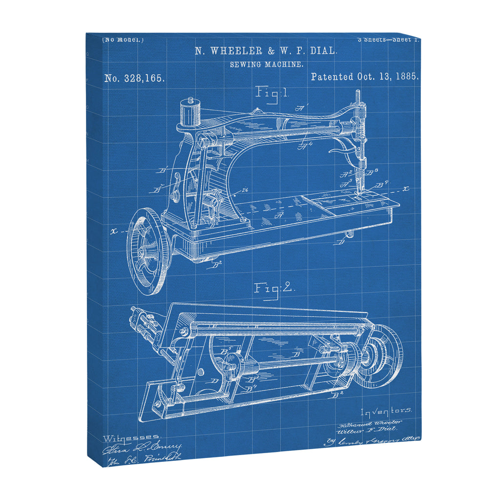 Sewing Machine Patent - Seamstress Craft Sewing Room Art - Blueprint Canvas Print Gallery Image 8
