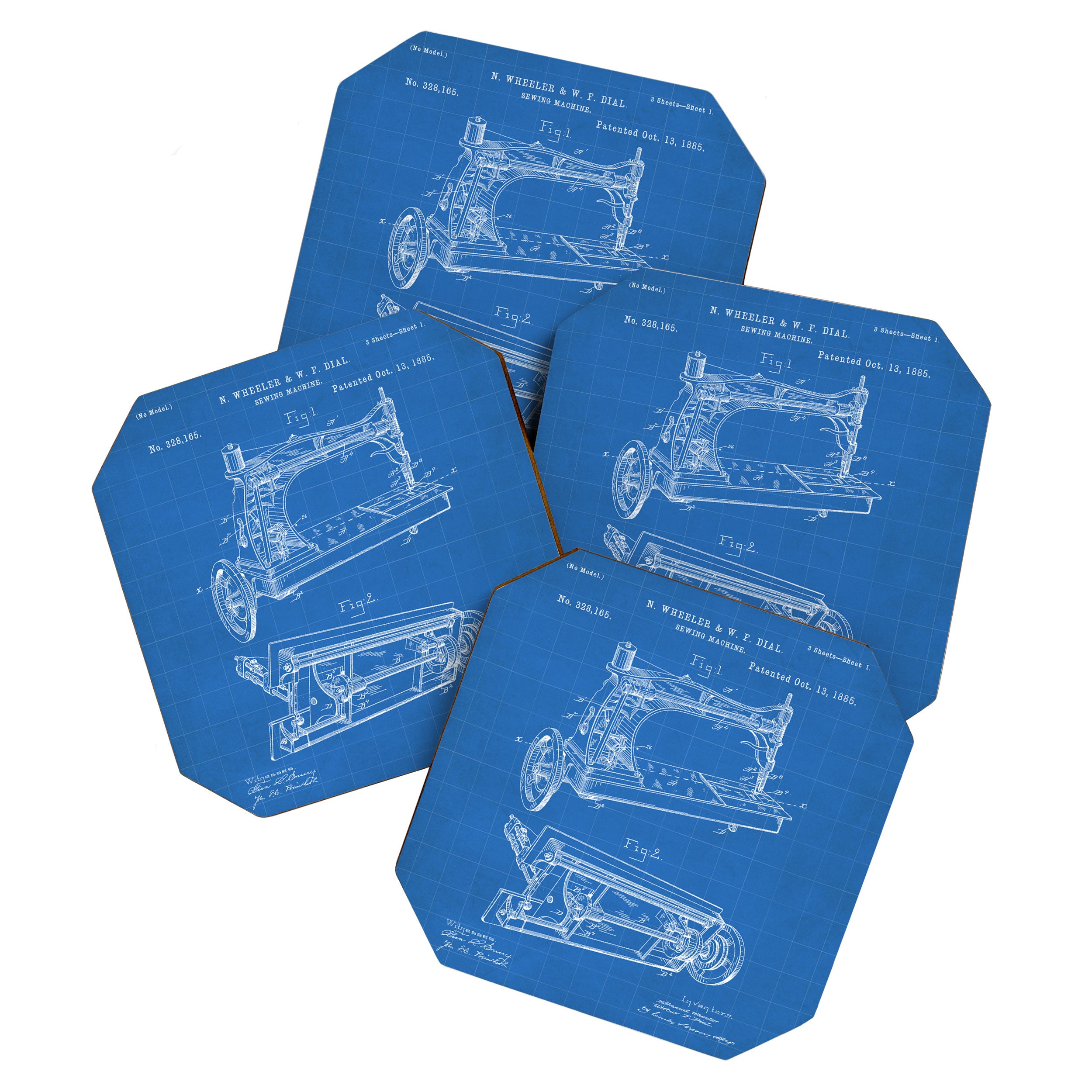 Sewing Machine Patent - Seamstress Craft Sewing Room Art - Blueprint Coaster Gallery Image 1