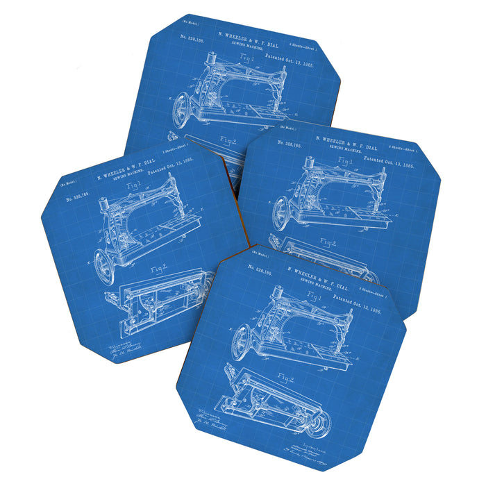 Sewing Machine Patent - Seamstress Craft Sewing Room Art - Blueprint Coaster Gallery Image 1