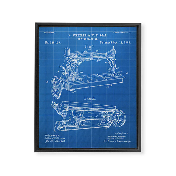 Sewing Machine Patent - Seamstress Craft Sewing Room Art - Blueprint Framed Canvas Print Gallery Image 1