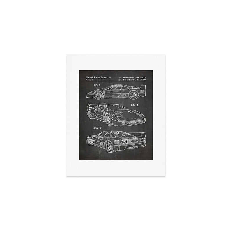Supercar Sports Car Patent - Car Fan Classic Car Art - Black Chalkboard Art Print Gallery Image 1