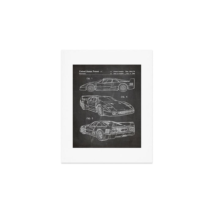 Supercar Sports Car Patent - Car Fan Classic Car Art - Black Chalkboard Art Print Gallery Image 1