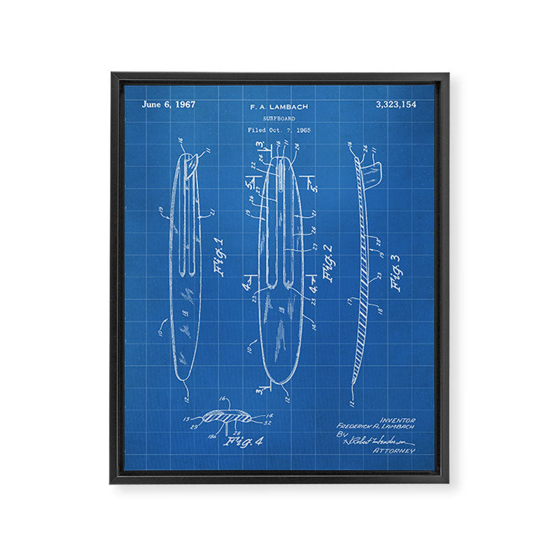 Surfboard Patent - Surfer Surfing Lover Art - Blueprint Framed Canvas Print Gallery Image 8