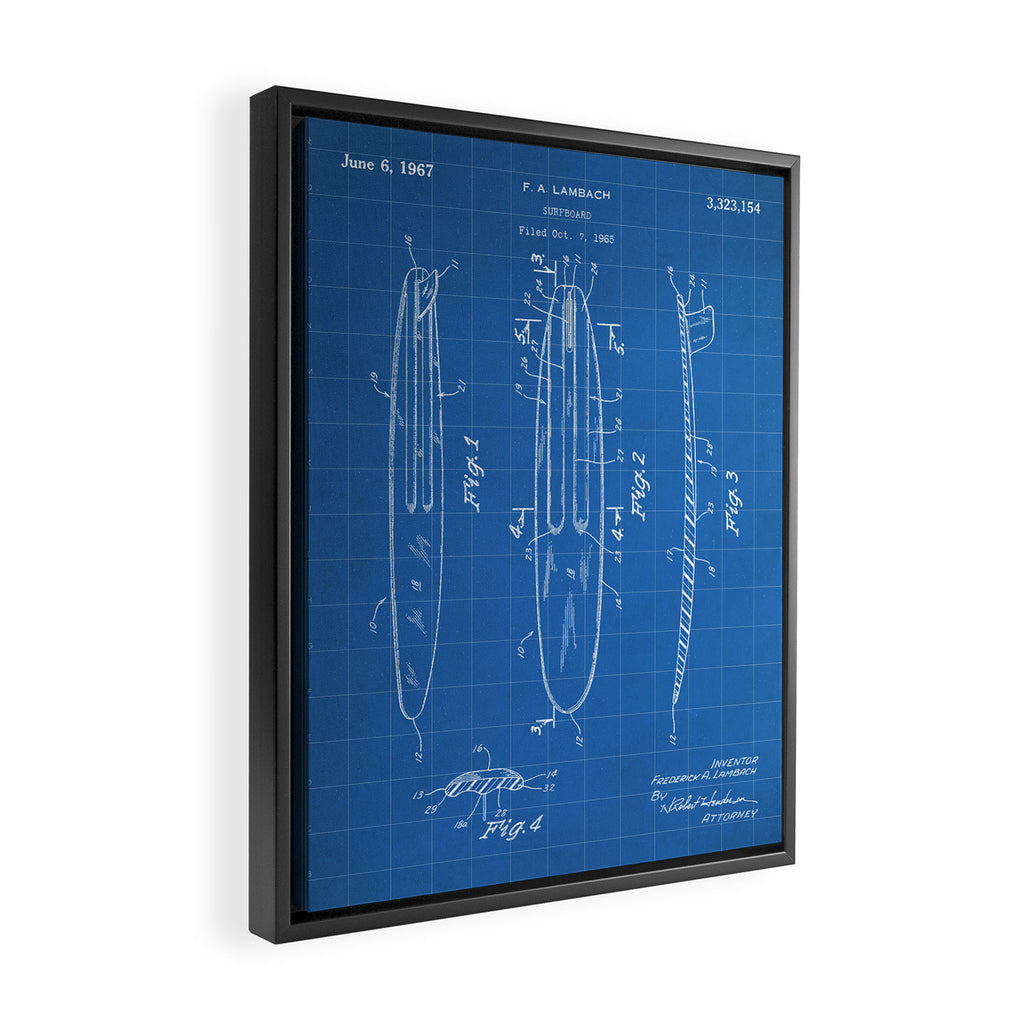 Surfboard Patent - Surfer Surfing Lover Art - Blueprint Framed Canvas Print Gallery Image 2