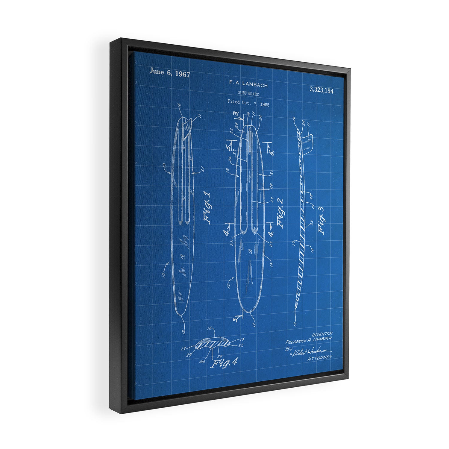 Surfboard Patent - Surfer Surfing Lover Art - Blueprint Framed Canvas Print Gallery Image 2