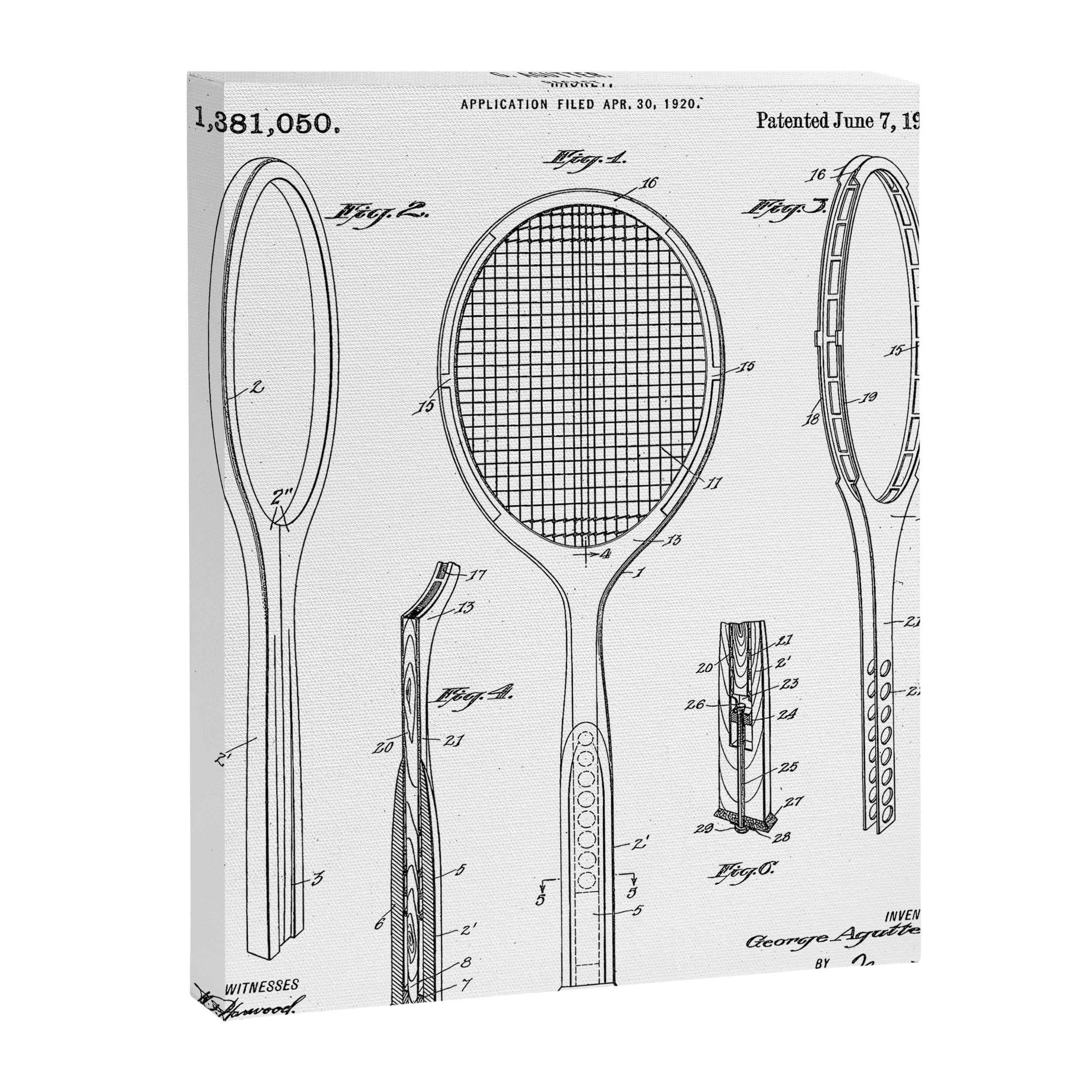 Tennis Racket Patent - Tennis Lover Coach Player Fan Art - White Canvas Print Gallery Image 8