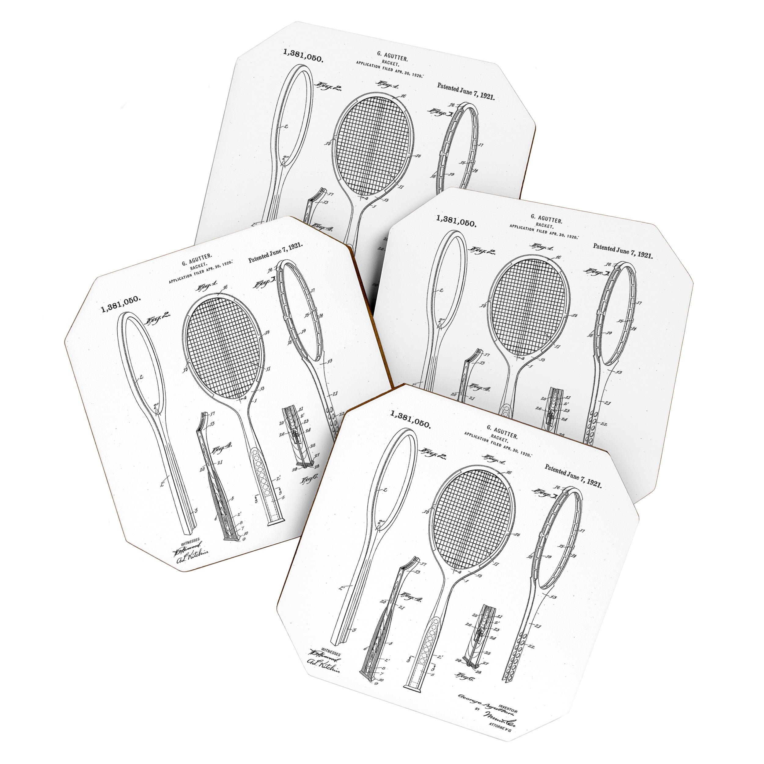 Tennis Racket Patent - Tennis Lover Coach Player Fan Art - White Coaster Gallery Image 1