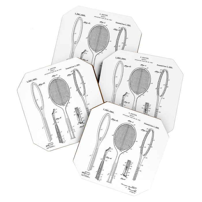 Tennis Racket Patent - Tennis Lover Coach Player Fan Art - White Coaster Gallery Image 1