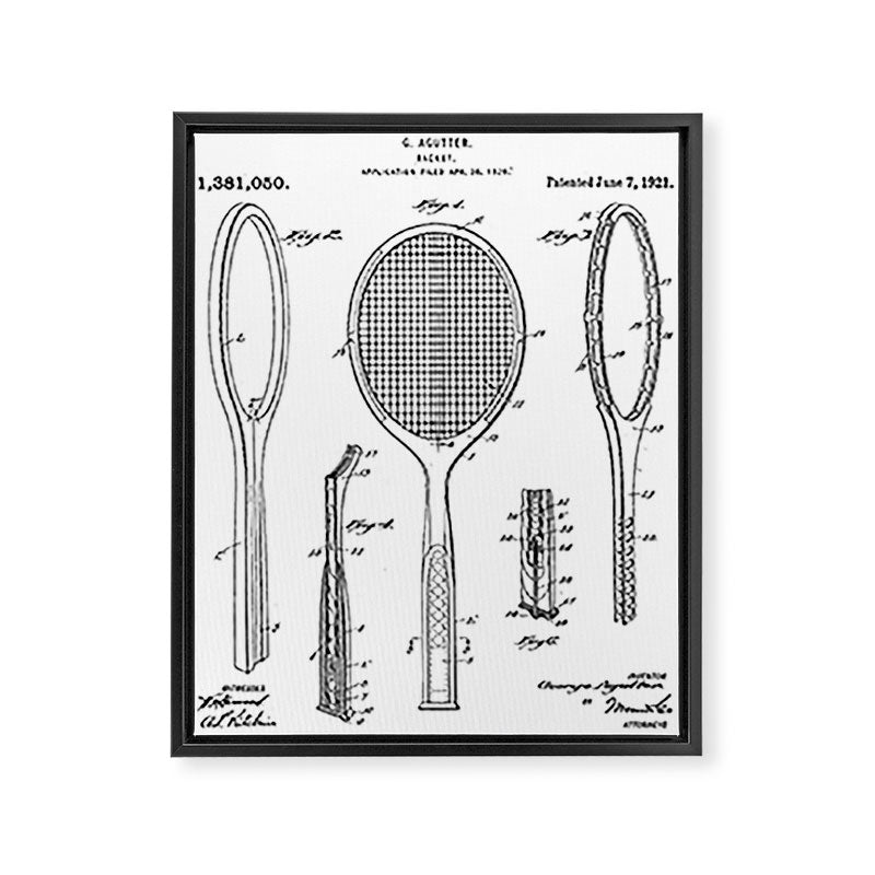 Tennis Racket Patent - Tennis Lover Coach Player Fan Art - White Framed Canvas Print Gallery Image 8