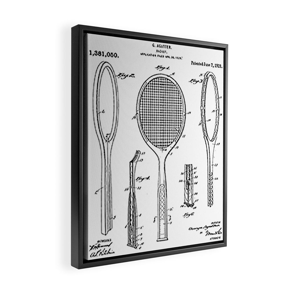 Tennis Racket Patent - Tennis Lover Coach Player Fan Art - White Framed Canvas Print Gallery Image 2