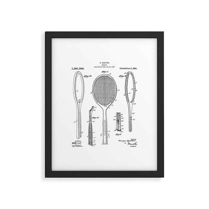 Tennis Racket Patent - Tennis Lover Coach Player Fan Art - White Framed Art Print Gallery Image 1