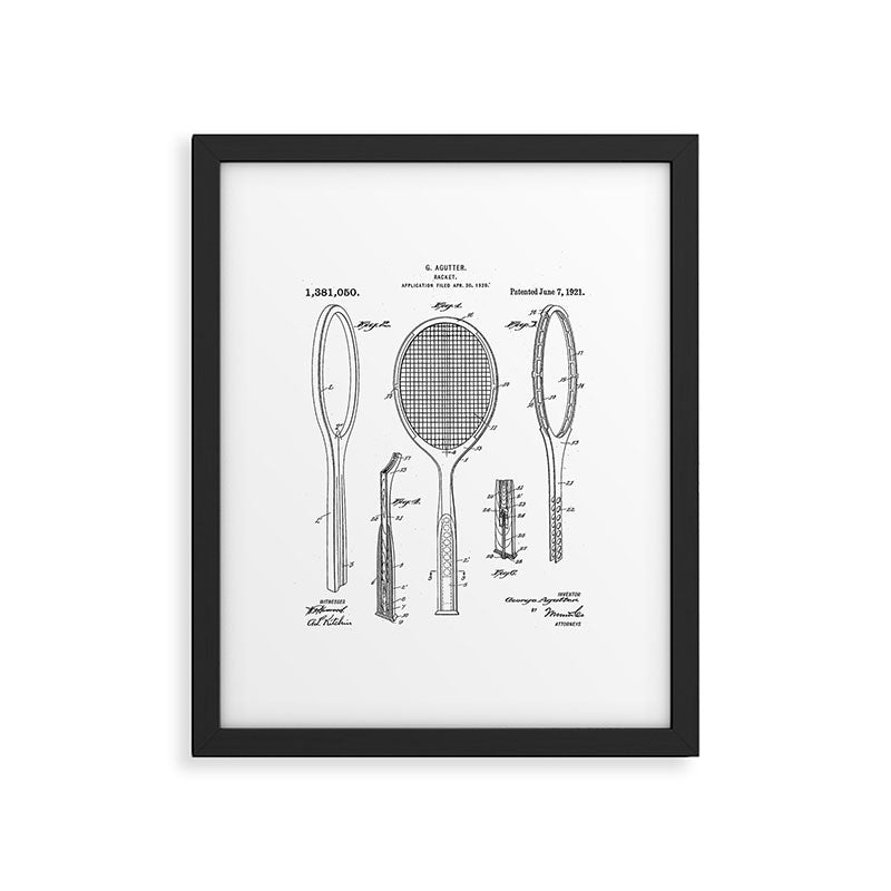 Tennis Racket Patent - Tennis Lover Coach Player Fan Art - White Framed Art Print Gallery Image 6