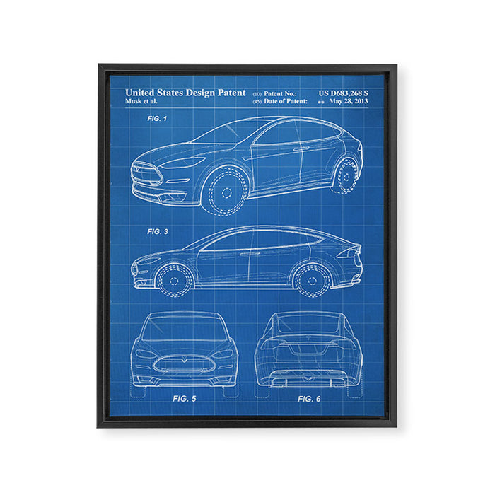 Tesla Model S Patent - Tesla Art - Blueprint Framed Canvas Print Gallery Image 1