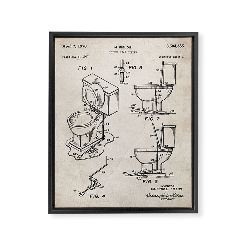Toilet Seat Patent - Housewarming Bathroom Art - Antique Framed Canvas Print Gallery Image 8