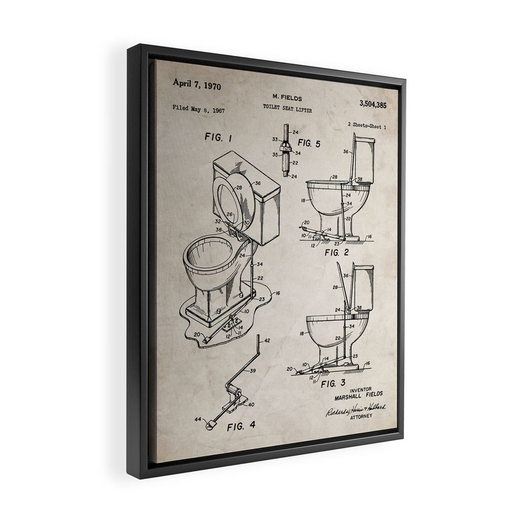 Toilet Seat Patent - Housewarming Bathroom Art - Antique Framed Canvas Print Gallery Image 2