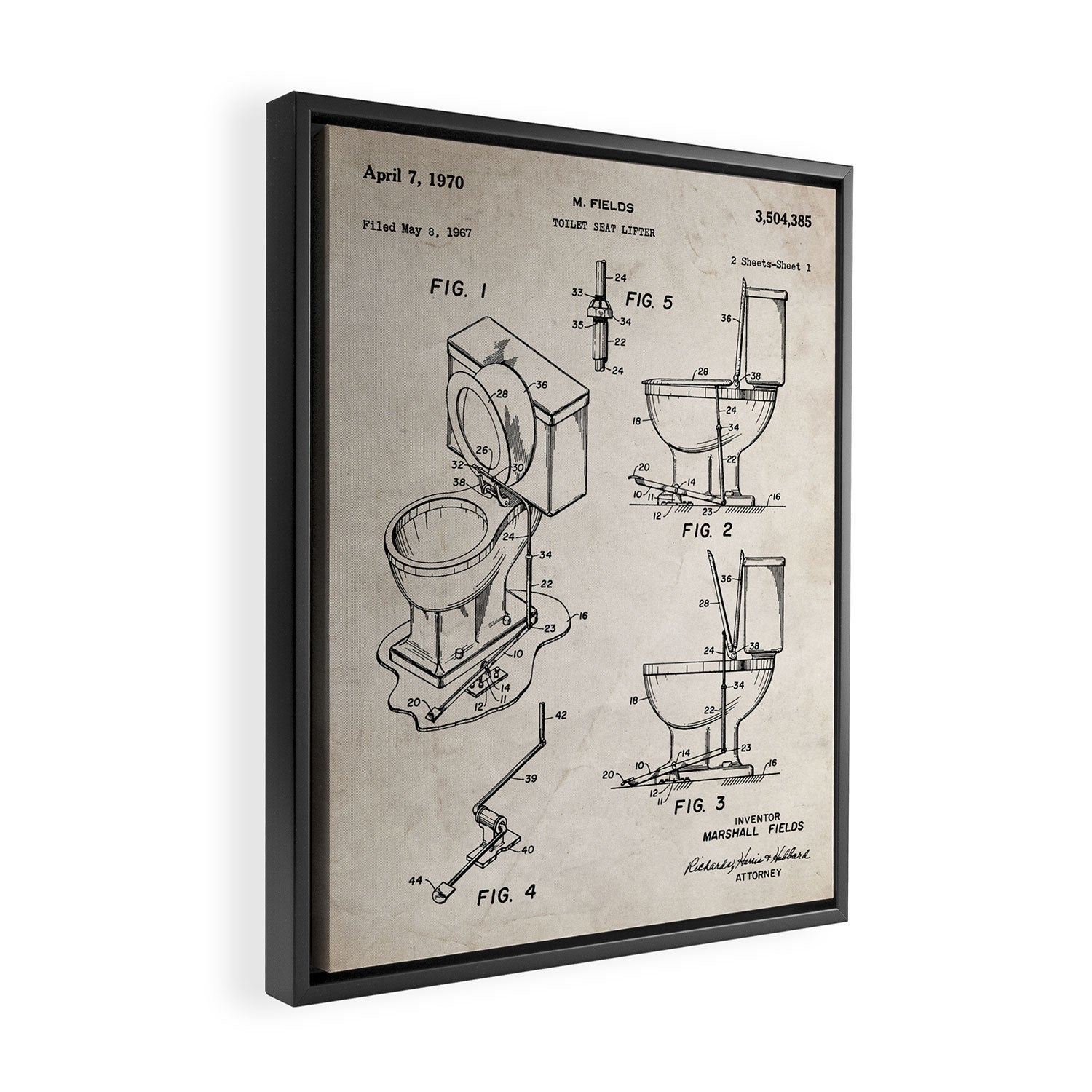 Toilet Seat Patent - Housewarming Bathroom Art - Antique Framed Canvas Print Gallery Image 2