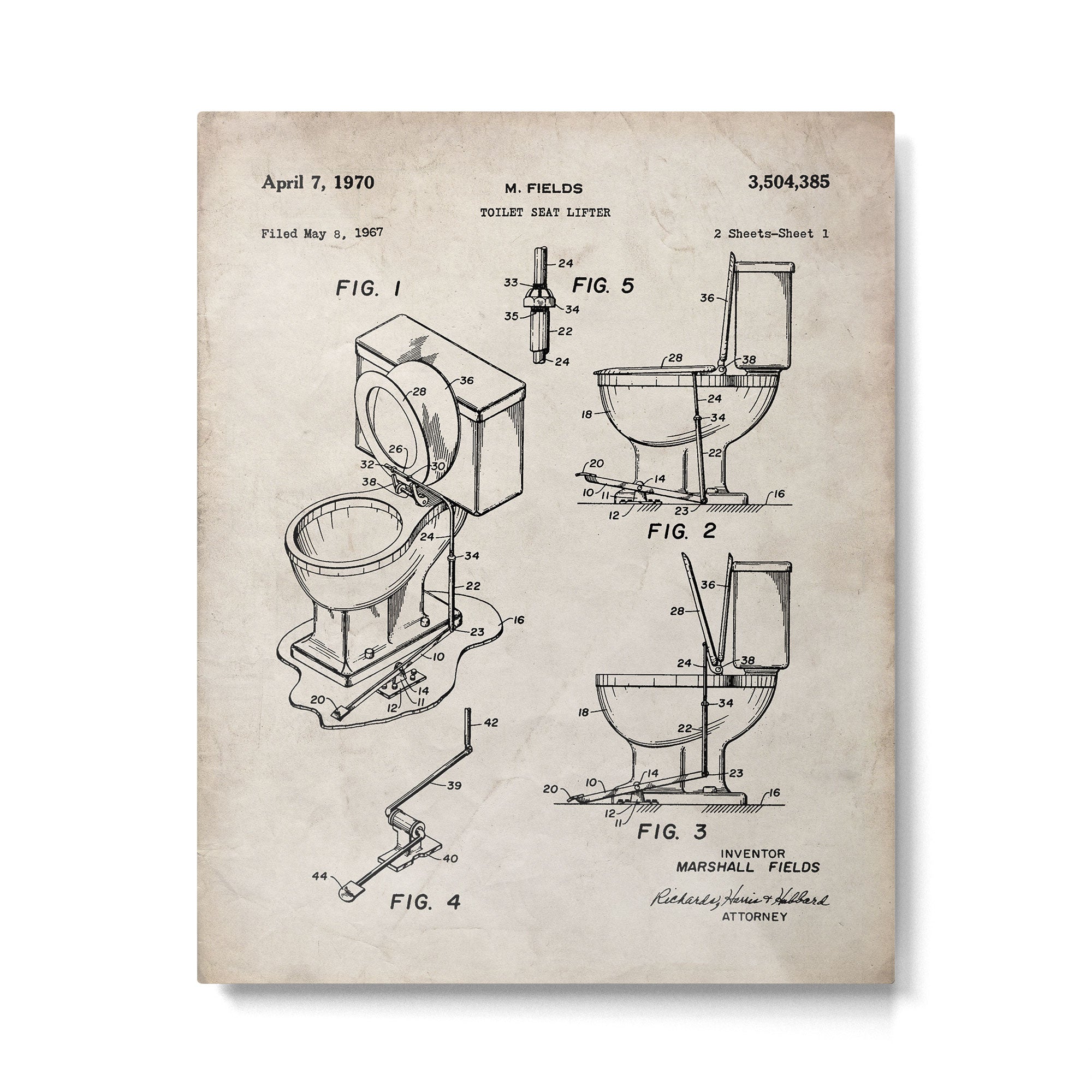 Toilet Seat Patent - Housewarming Bathroom Art - Antique Metal Print Gallery Image 6