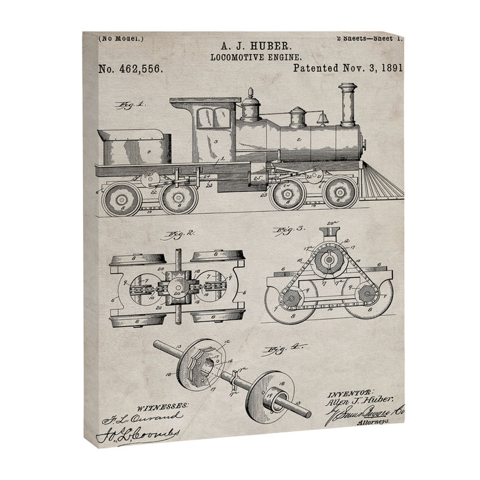 Train Locomotive Patent - Steam Train Art - Antique Canvas Print Gallery Image 1