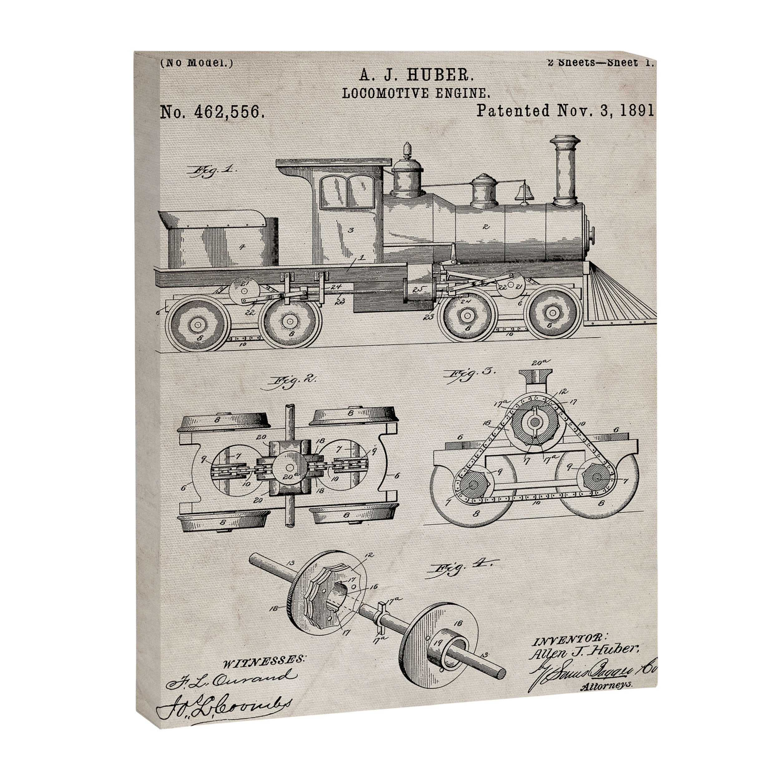 Train Locomotive Patent - Steam Train Art - Antique Canvas Print Gallery Image 8