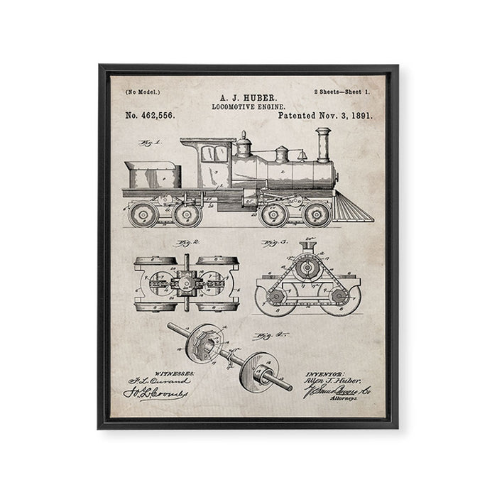 Train Locomotive Patent - Steam Train Art - Antique Framed Canvas Print Gallery Image 1