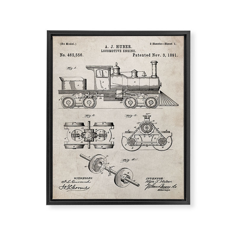 Train Locomotive Patent - Steam Train Art - Antique Framed Canvas Print Gallery Image 8