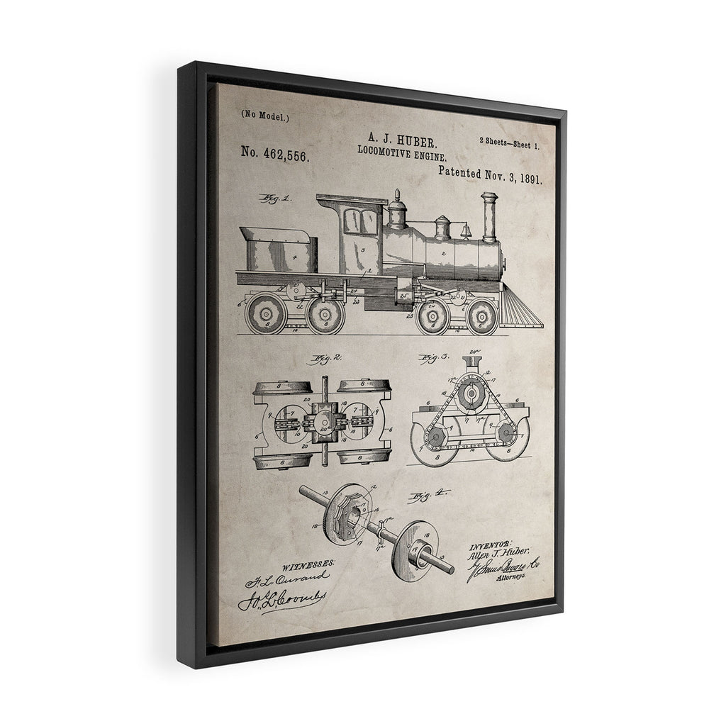 Train Locomotive Patent - Steam Train Art - Antique Framed Canvas Print Gallery Image 2