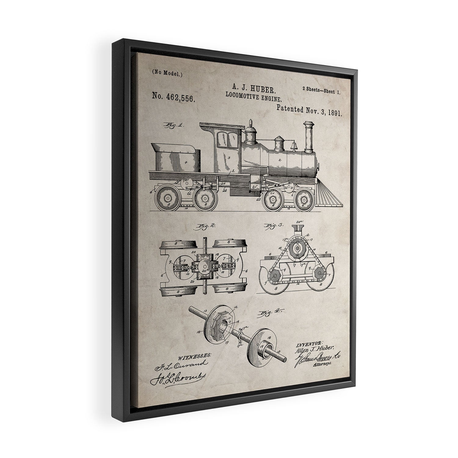 Train Locomotive Patent - Steam Train Art - Antique Framed Canvas Print Gallery Image 2