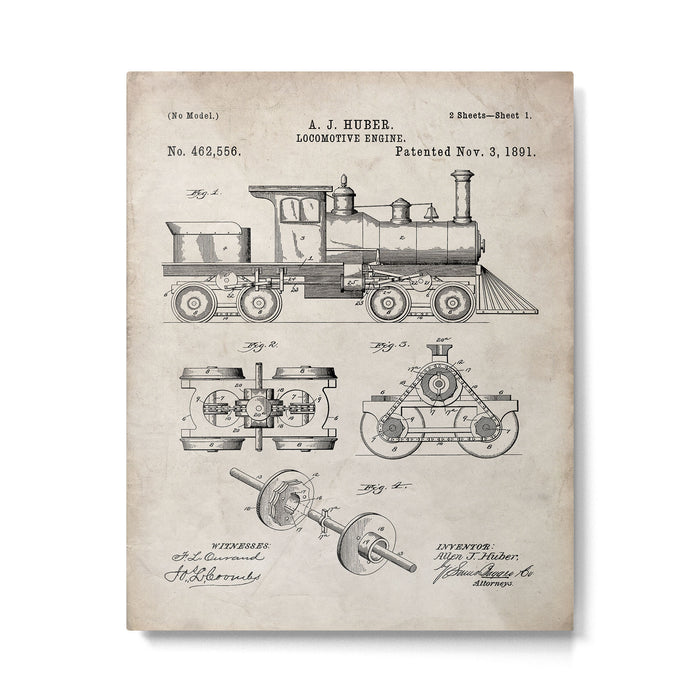 Train Locomotive Patent - Steam Train Art - Antique Metal Print Gallery Image 1