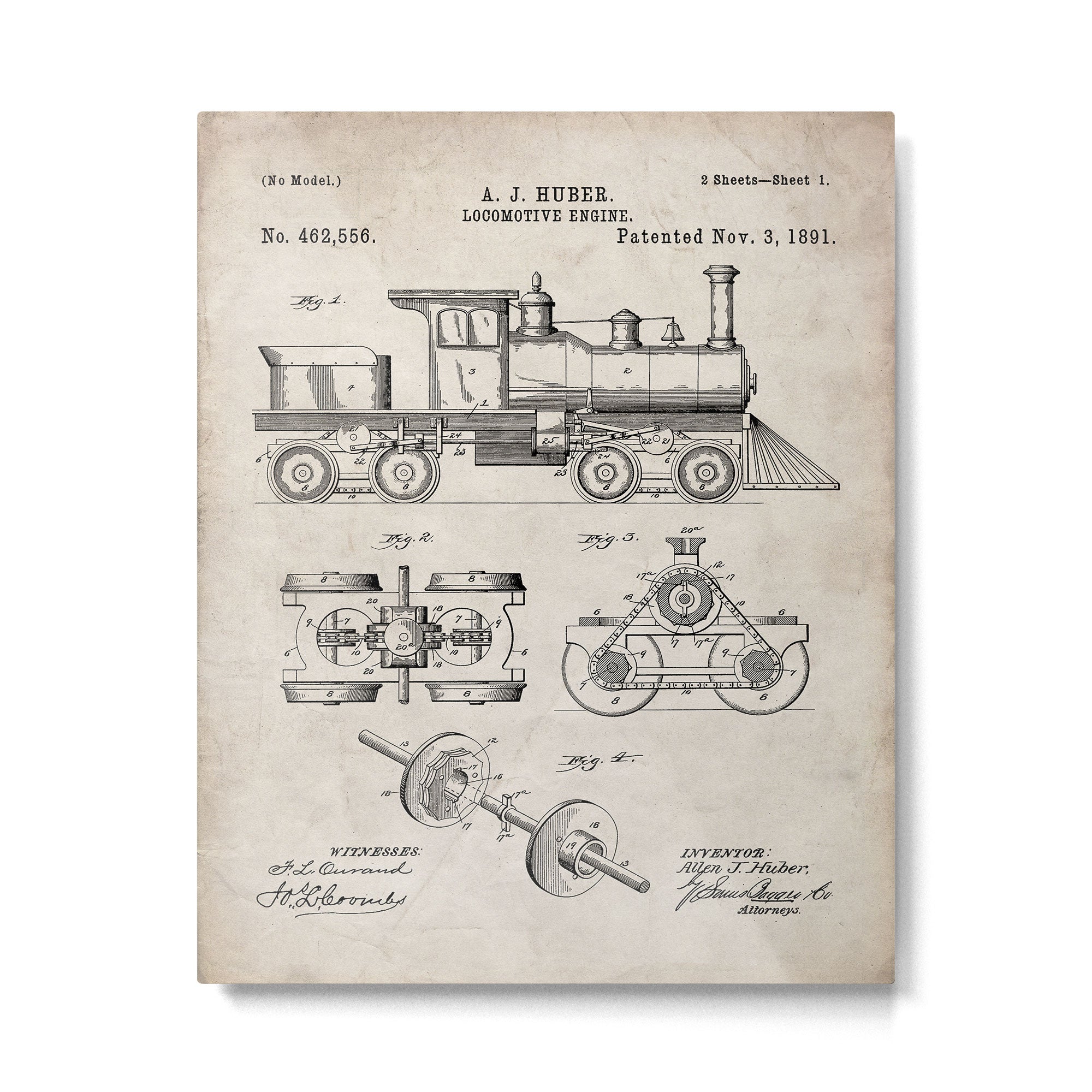 Train Locomotive Patent - Steam Train Art - Antique Metal Print Gallery Image 6