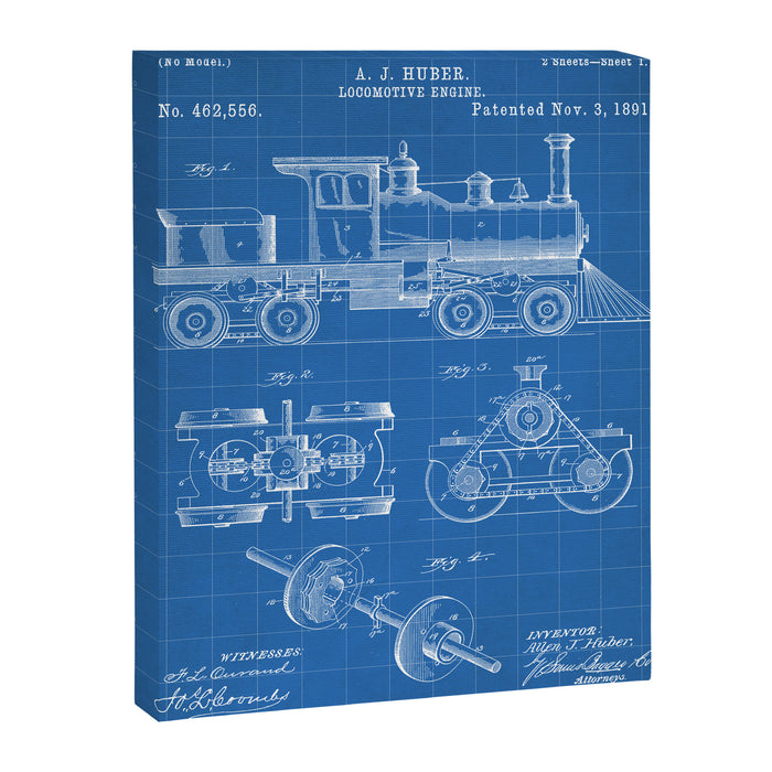 Train Locomotive Patent - Steam Train Art - Blueprint Canvas Print Gallery Image 1