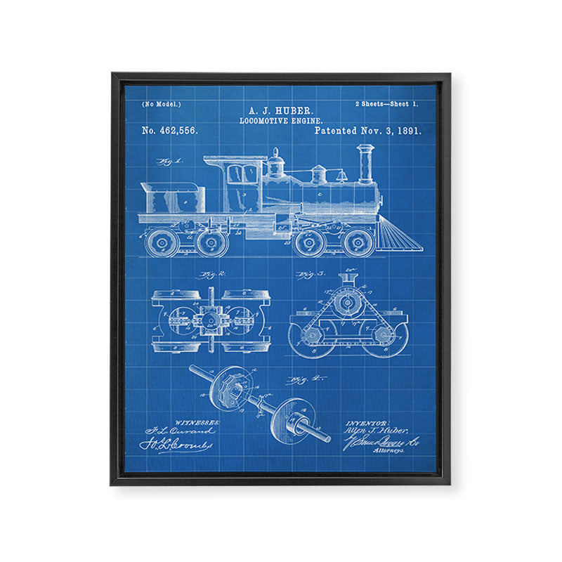 Train Locomotive Patent - Steam Train Art - Blueprint Framed Canvas Print Gallery Image 8
