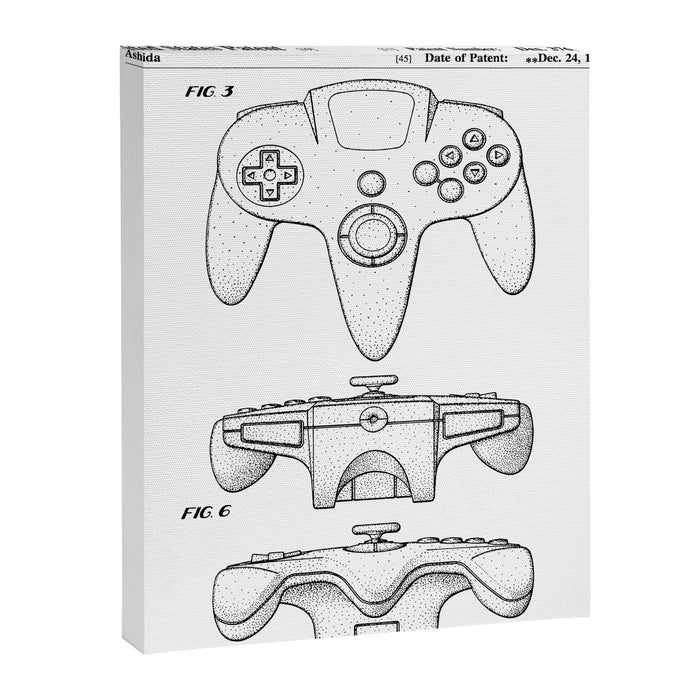 Video Game Controller Patent - Retro Gaming Game Room Art - White Canvas Print Gallery Image 1