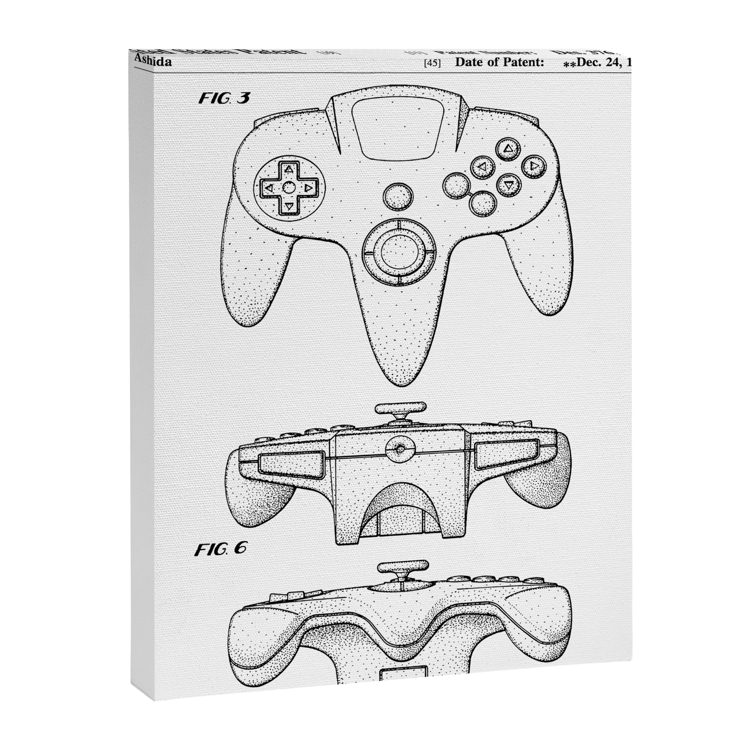 Video Game Controller Patent - Retro Gaming Game Room Art - White Canvas Print Gallery Image 8