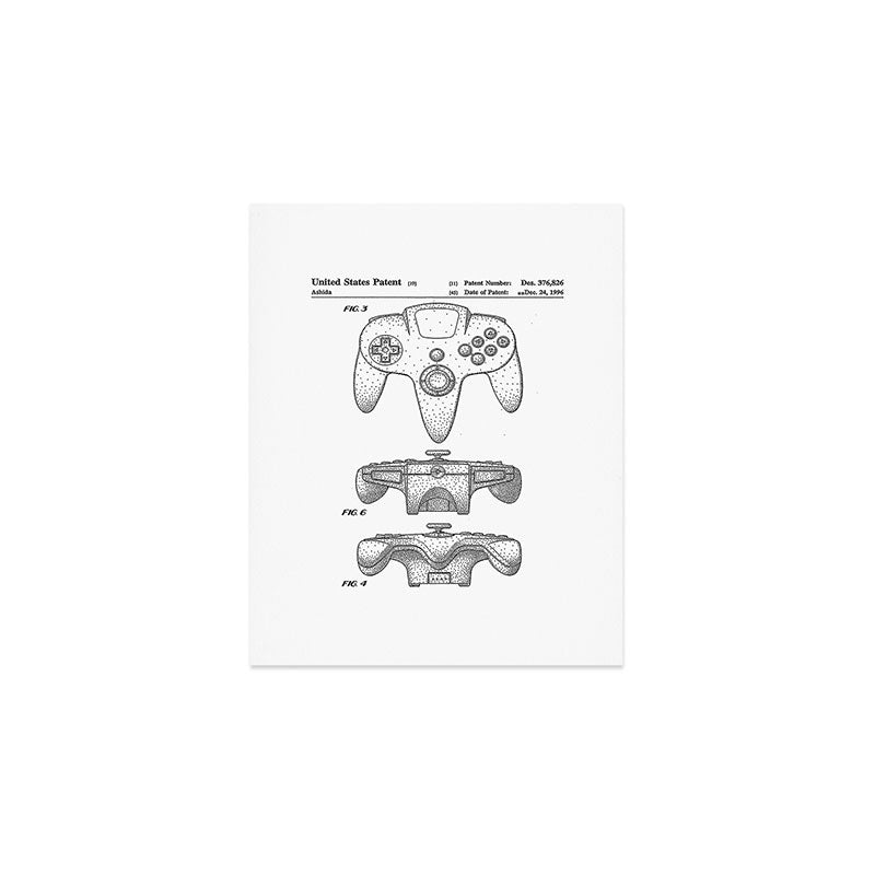 Video Game Controller Patent - Retro Gaming Game Room Art - White Art Print Gallery Image 1