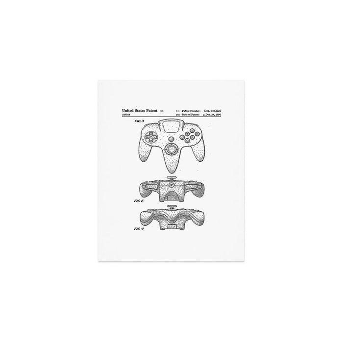 Video Game Controller Patent - Retro Gaming Game Room Art - White Art Print Gallery Image 1