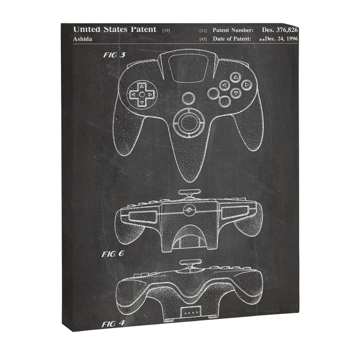 Video Game Controller Patent - Retro Gaming Game Room Art - Black Chalkboard Canvas Print Gallery Image 1