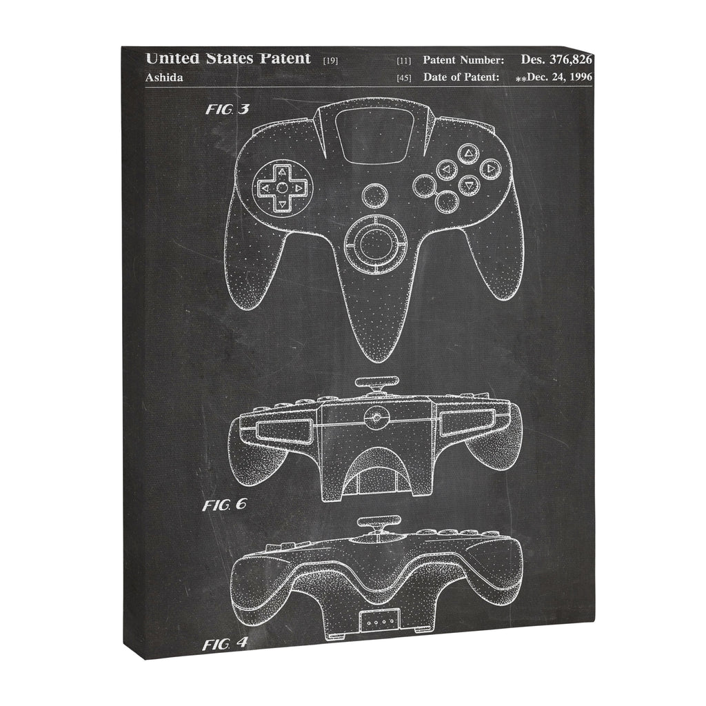 Video Game Controller Patent - Retro Gaming Game Room Art - Black Chalkboard Canvas Print Gallery Image 8