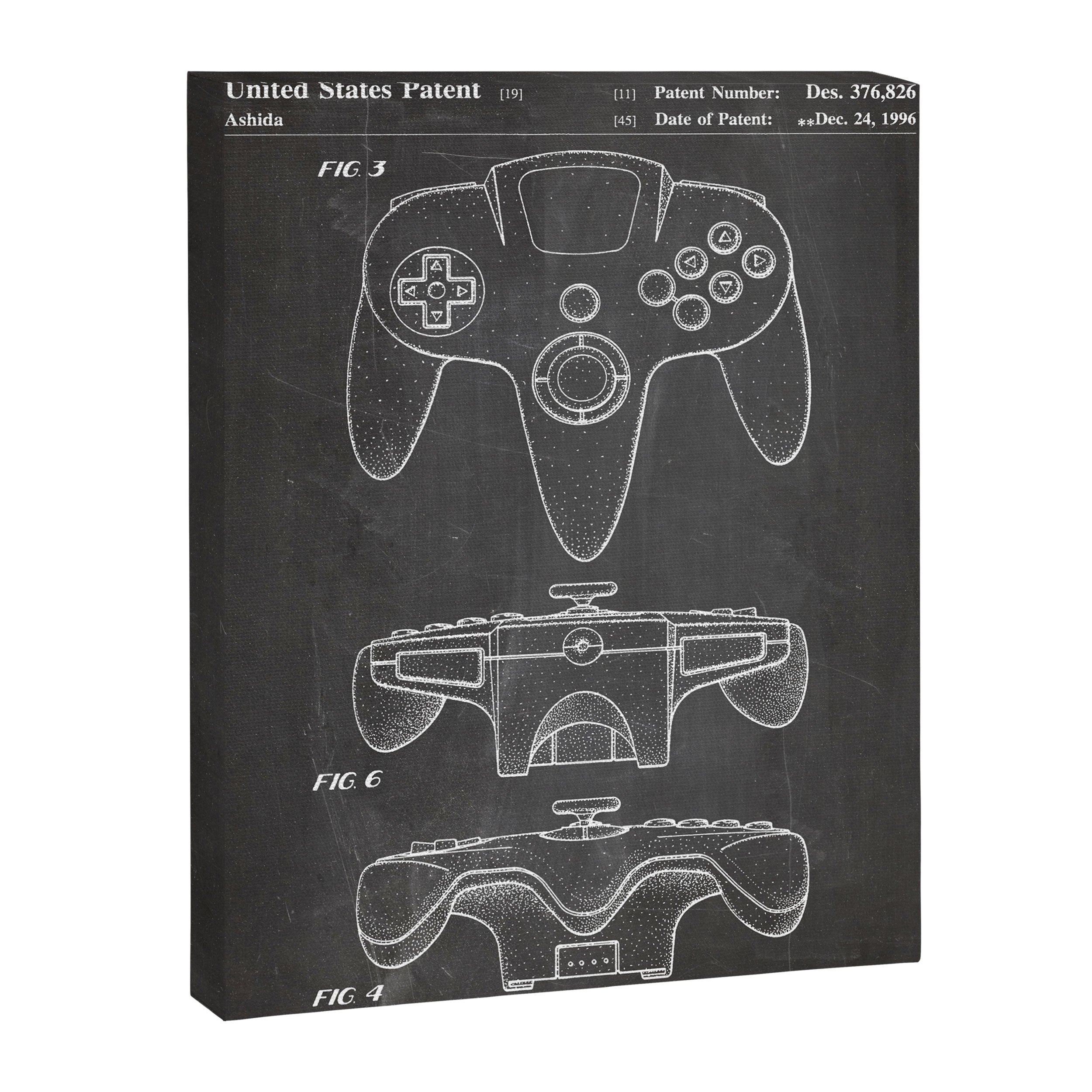 Video Game Controller Patent - Retro Gaming Game Room Art - Black Chalkboard Canvas Print Gallery Image 8