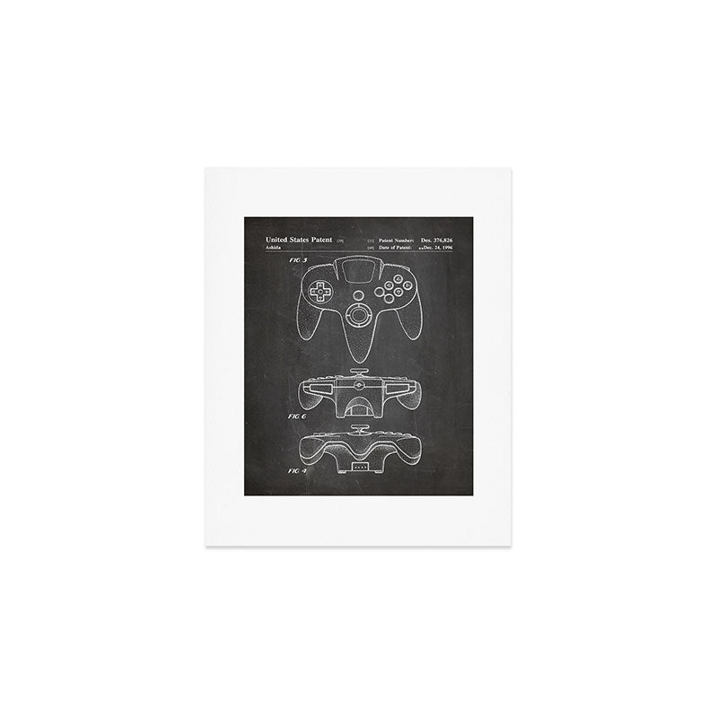 Video Game Controller Patent - Retro Gaming Game Room Art - Black Chalkboard Art Print Gallery Image 1