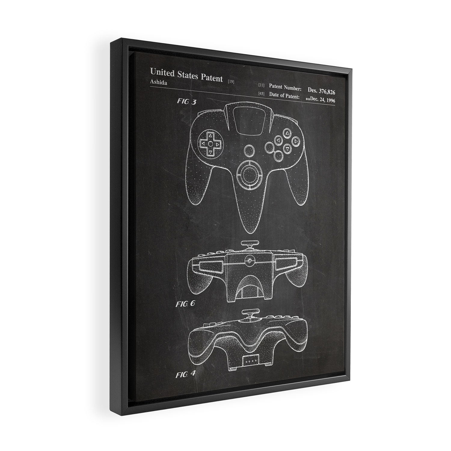 Video Game Controller Patent - Retro Gaming Game Room Art - Black Chalkboard Framed Canvas Print Gallery Image 2