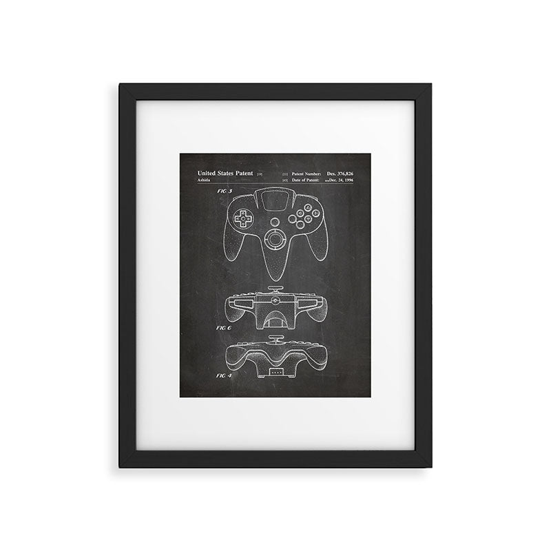 Video Game Controller Patent - Retro Gaming Game Room Art - Black Chalkboard Framed Art Print Gallery Image 1