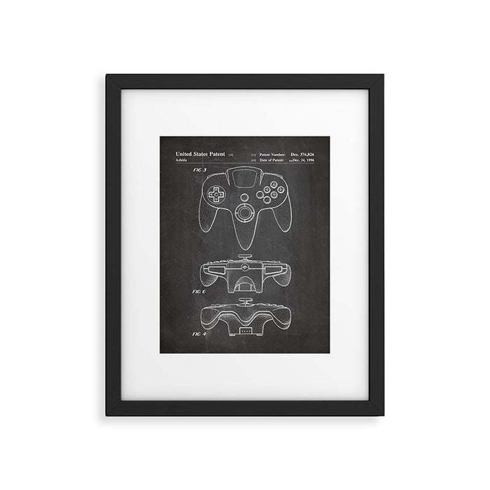 Video Game Controller Patent - Retro Gaming Game Room Art - Black Chalkboard Framed Art Print Gallery Image 1